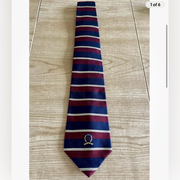 TOMMY HILFIGER VINTAGE
STRIPED BURGUNDY TIE - Picture 1 of 6